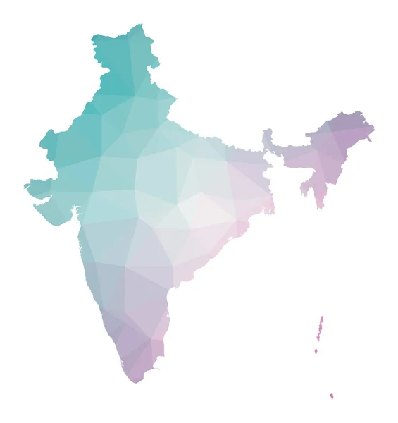 Carte polygonale de l'Inde Illustration géométrique du pays en améthyste émeraude couleurs Carte de l'Inde — Image vectorielle