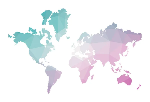 Mapa poligonal del mundo Ilustración geométrica del mundo en colores amatista esmeralda — Vector de stock