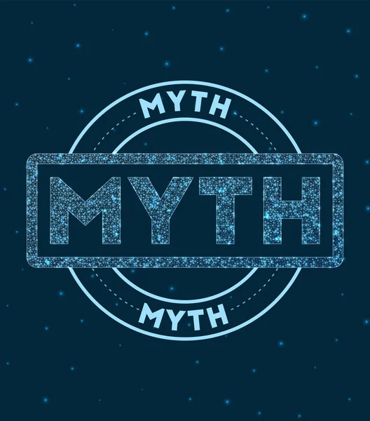 Myth Glowing round badge Gaya jaringan Perangko mitos geometris dalam ruang Vektor ilustrasi - Stok Vektor