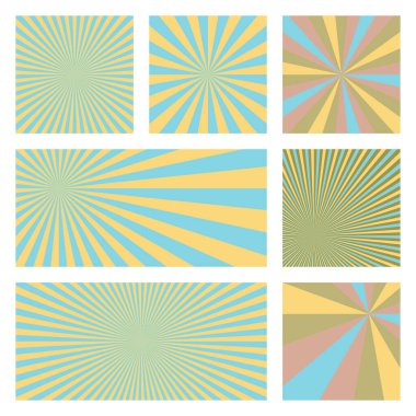 İnanılmaz güneş patlaması arkaplan koleksiyonu. Radyal ışınlar ile soyut kaplamalar. Radyasyon vektörü.