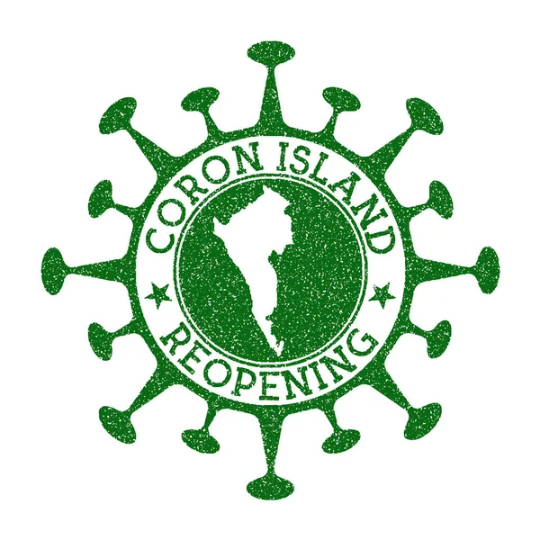 Coron Island Reapertura Sello verde ronda insignia de la isla con el mapa de Coron Island apertura — Vector de stock