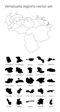 Venezuela haritası, ülkenin boş vektör haritası ve bölge sınırları içeren bölgeler.