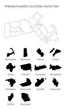 Massachusetts haritasında ABD Eyaleti 'nin boş vektör haritası ve ilçeleri ile kentler sınırları