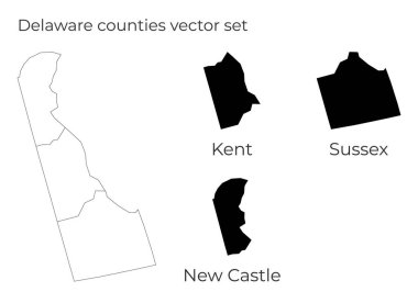 ABD Eyaleti 'nin boş vektör haritasına sahip bölgelerin şekilleriyle Delaware haritası