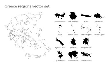 Yunanistan, bölge şekilleri ile haritası Ülkenin boş vektör haritası ve bölge sınırları