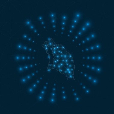 Barbuda dijital haritası Ada Ağ bağlantılarından yayılan parıldayan ışınlar ve