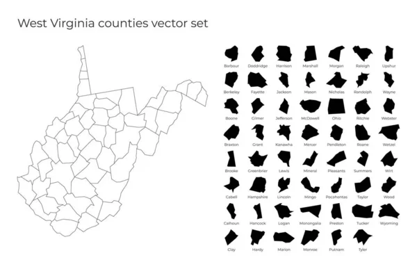 Карта Західної Вірджинії з формами областей Чиста векторна мапа Us State з округами — стоковий вектор