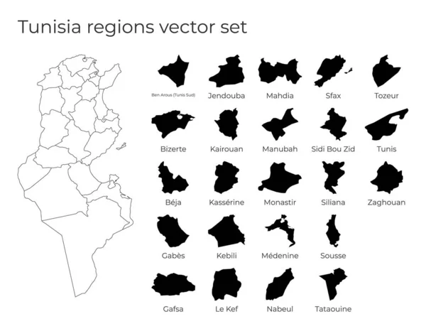 Túnez mapa con formas de regiones Mapa vectorial en blanco del país con regiones Fronteras de la — Vector de stock