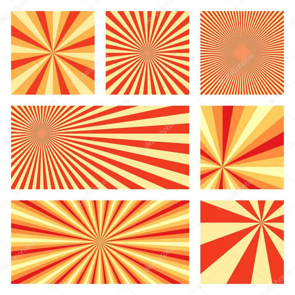 Astonishing sunburst background collection Abstract covers with radial rays Awesome vector