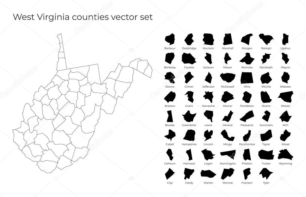 West Virginia map with shapes of regions Blank vector map of the Us State with counties Borders of