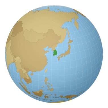 Dünya haritasında yeşil renkle vurgulanmış Güney Kore ülkesinin merkezi.