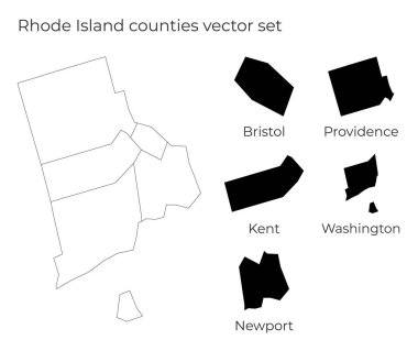 Rhode Island haritasında ABD Eyaleti 'nin boş vektör haritası ve kontluk sınırları yer almaktadır.