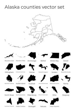 Alaska haritasında Amerika Birleşik Devletleri 'nin sınırlarıyla birlikte ABD eyaletinin boş vektör haritası var.