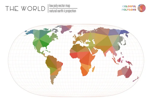 Mappa poligonale del mondo Terra naturale II proiezione del mondo Poligoni colorati colorati — Vettoriale Stock