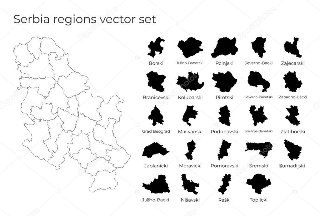 Serbia map with shapes of regions Blank vector map of the Country with regions Borders of the