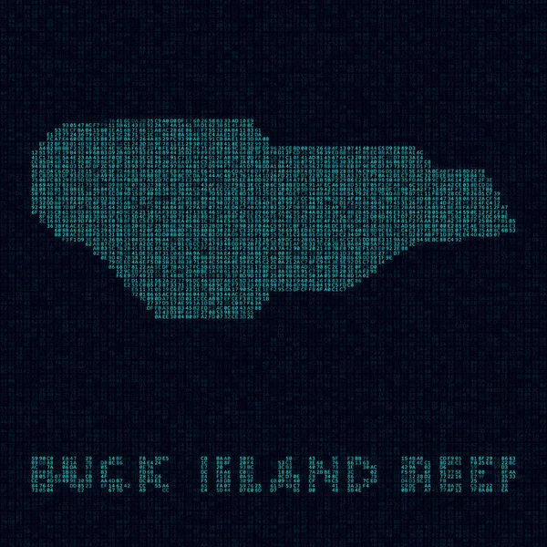 Mapa técnico de arrecifes de Buck Island Símbolo de isla en estilo digital Mapa cibernético de Buck Island Arrecife con isla — Vector de stock