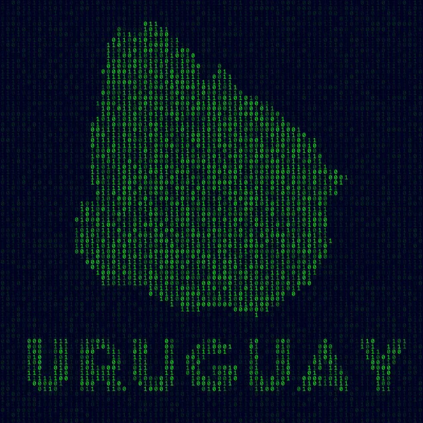 Digitaal Uruguay logo Land symbool in hacker stijl Binary code kaart van Uruguay met landnaam — Stockvector