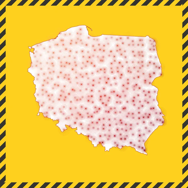 ポーランドはウイルス危険標識を閉じます国のアイコンをロックします地図の周りの黒い縞模様の境界線 — ストックベクタ