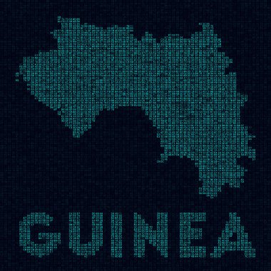 Gine teknoloji haritası ülke adı Vibrant olan Gine 'nin dijital stil siber haritası ülke sembolü