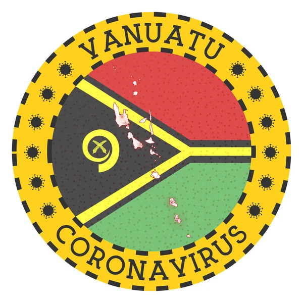 바누아투의 코로나 바이러스, 바누아투노란 나라 모양의 라운드 배지에 서명 — 스톡 벡터