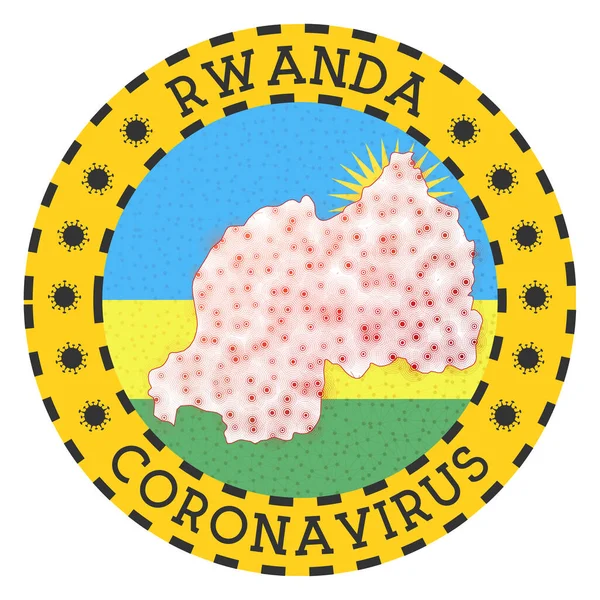Ruanda 'da Coronavirus Rwanda sarı ülke amblemi ile işaretlenmiş yuvarlak rozet — Stok Vektör