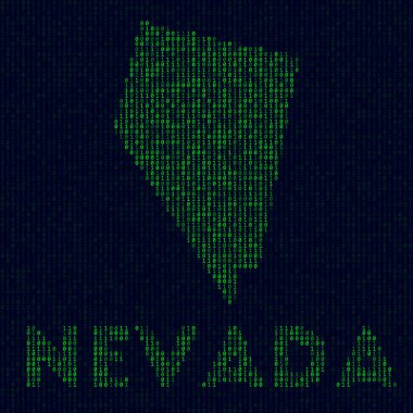 Nevada 'nın dijital Nevada logosu ABD' nin Birleşik Devletler hacker tarzı ikili kod haritası.