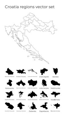 Hırvatistan haritasında, ülkenin bölge sınırları olan boş vektör haritaları yer alıyor