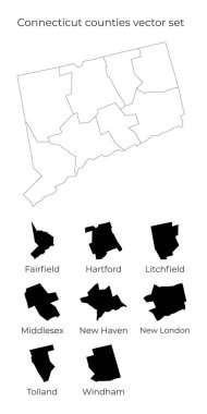 Connecticut haritasında ABD Eyaleti 'nin kontluk sınırları olan boş vektör haritası var.