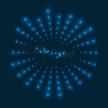 Girit dijital haritası Ağ bağlantıları ve telekomünikasyondan yayılan parıldayan ışınlar