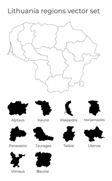 Lituania mapa con formas de regiones Mapa vectorial en blanco del país con regiones Fronteras de la — Vector de stock