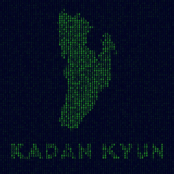 Digital Kadan Kyun logo Island symbol in hacker style Mapa de código binario de Kadan Kyun con isla — Vector de stock