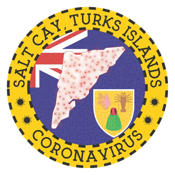 솔트 레이카 이 튀르크 제도의 코로나 바이러스 - 솔트 레이카 투르크 제도 모양의 둥근 뱃지 — 스톡 벡터