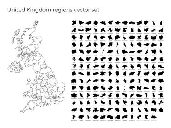 Reino Unido mapa con formas de regiones Mapa vectorial en blanco del país con regiones Fronteras de — Archivo Imágenes Vectoriales
