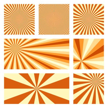 İnanılmaz güneş patlaması arkaplan koleksiyonu. Radyal ışınlı özgün vektör içeren soyut kapaklar.