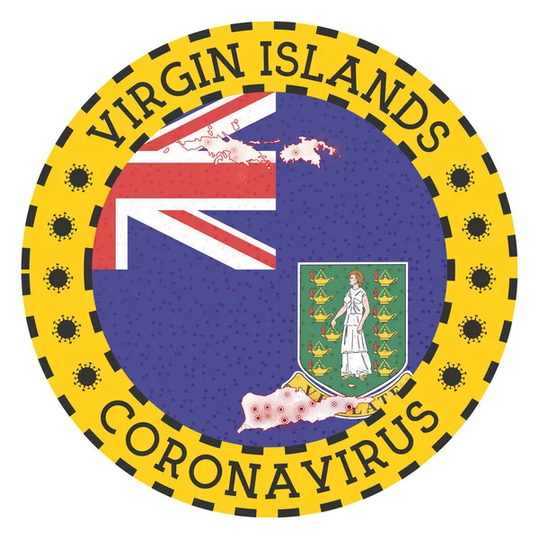 Coronavirus in Maagd Eilanden teken Ronde badge met vorm van Maagdeneilanden Gele eilandsluis — Stockvector