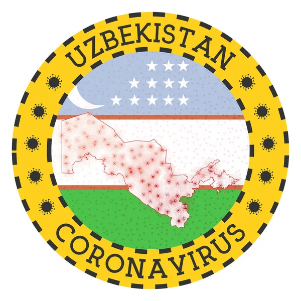 우즈베키스탄의 코로나 바이러스, 우즈베키스탄 황국 모양의 라운드 배지 폐쇄 — 스톡 벡터