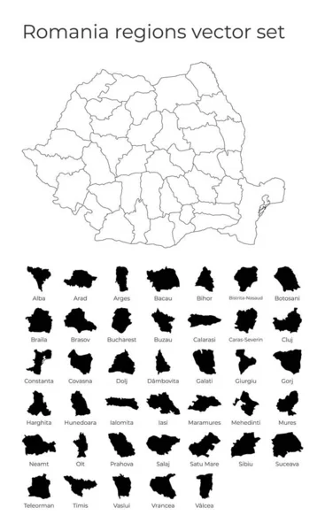 Roménia mapa com formas de regiões Mapa vetorial em branco do país com regiões Fronteiras do — Vetor de Stock