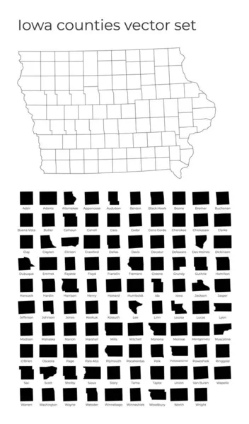 Mapa de Iowa com formas de regiões Mapa vetorial em branco do estado de Us com condados Fronteiras dos EUA —  Vetores de Stock