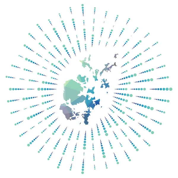 Forma de las Islas Orcadas estallido de sol poligonal Mapa de la isla con los rayos de estrellas de colores Orcadas — Vector de stock