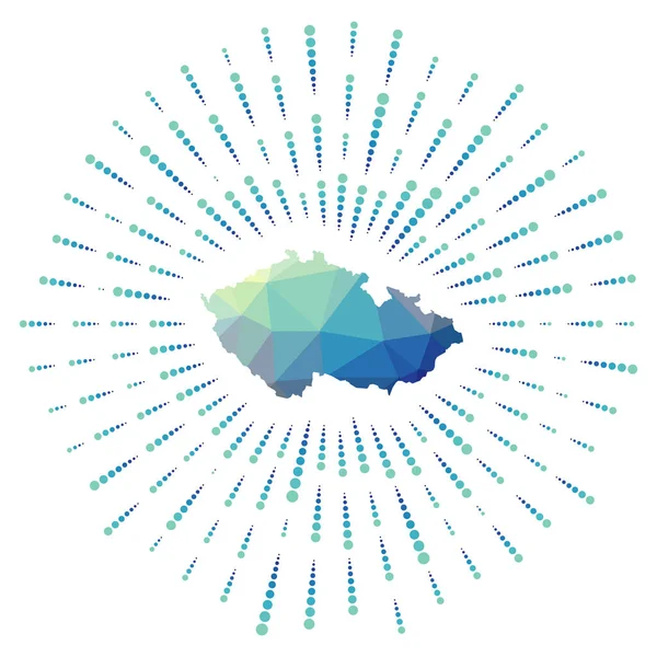 Forma de República Checa estallido de sol poligonal Mapa del país con los rayos de estrellas de colores Checa — Vector de stock