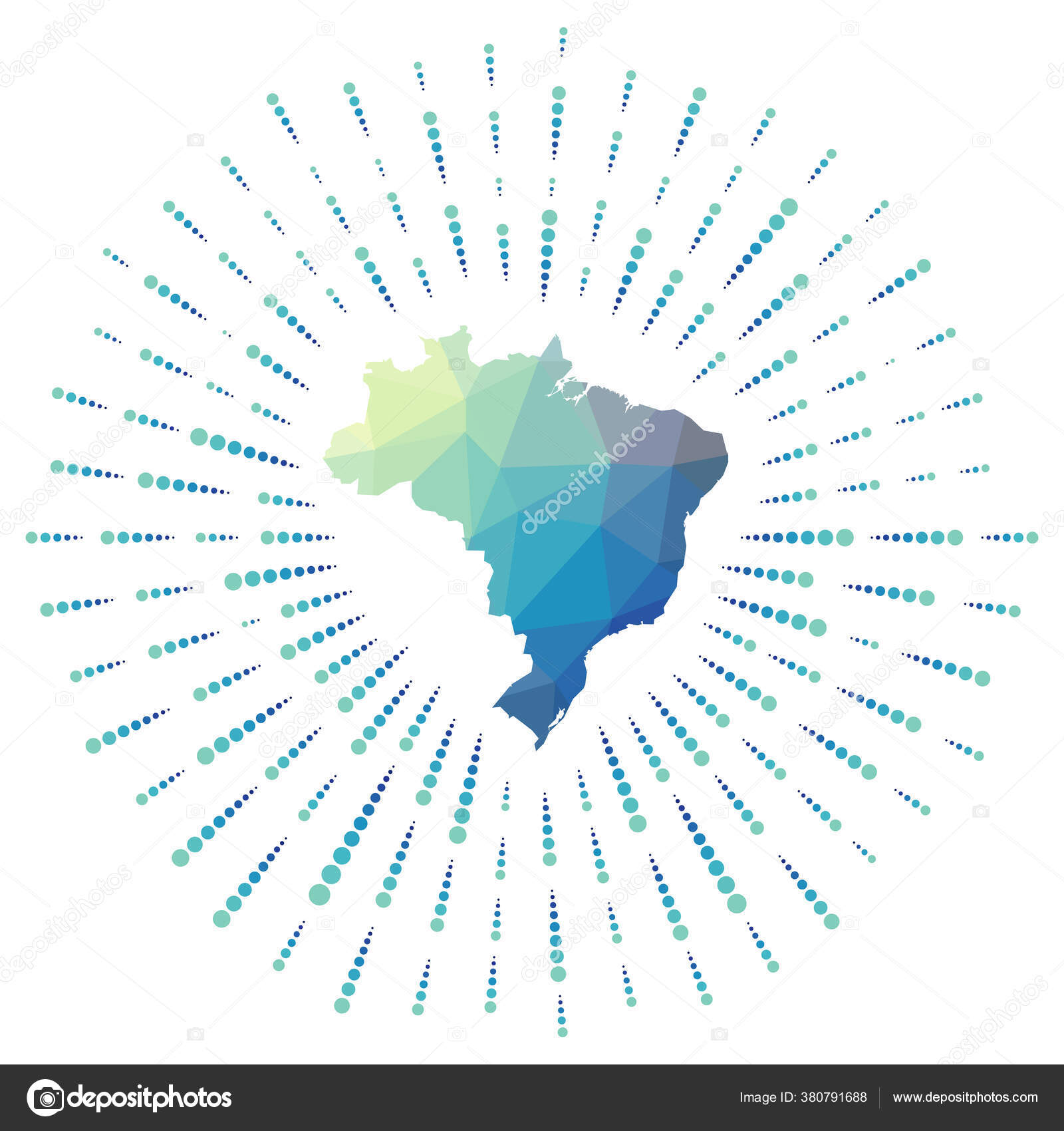 Forma do Brasil sunburst poligonal Mapa do país com raios