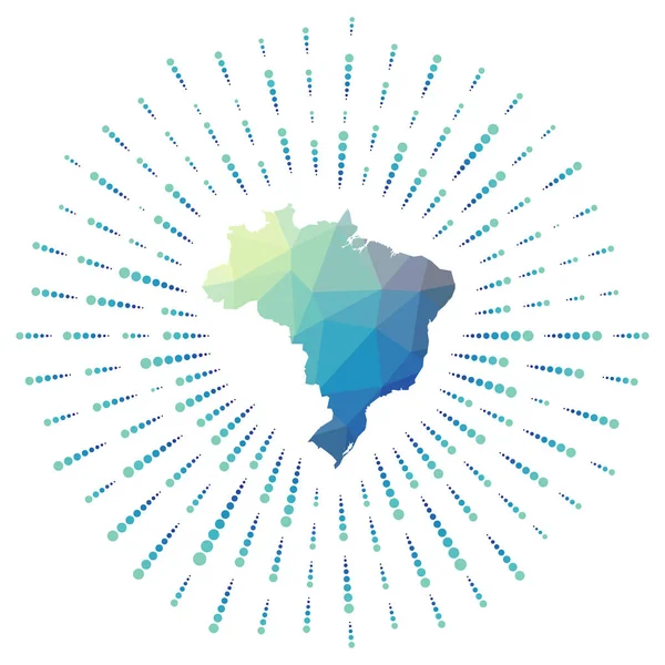 Forma de Brasil estallido solar poligonal Mapa del país con los rayos de estrellas de colores Brasil ilustración — Vector de stock