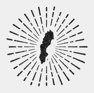 İsveç 'in klasik haritası Grunge, beyaz güneş ışınlarıyla siyah İsveç şeklini aldı.