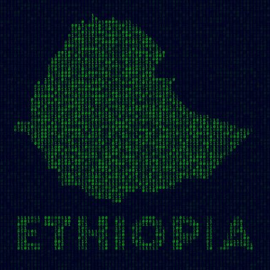 Etiyopya dijital logo ülkesi sembolü hacker stili Etiyopya 'nın ikili kod haritası ve ülke