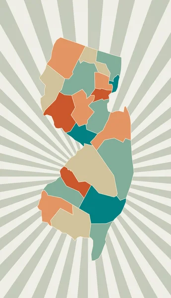 Nova Jersey mapa Cartaz com mapa dos Estados Unidos na paleta de cores retro Forma de Nova Jersey com —  Vetores de Stock