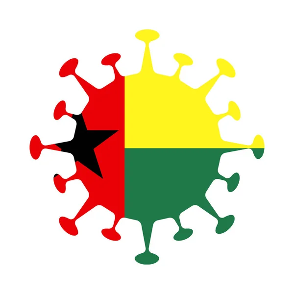 ウイルスの形をしたギニアビサウの旗国の看板ベクトルイラスト — ストックベクタ