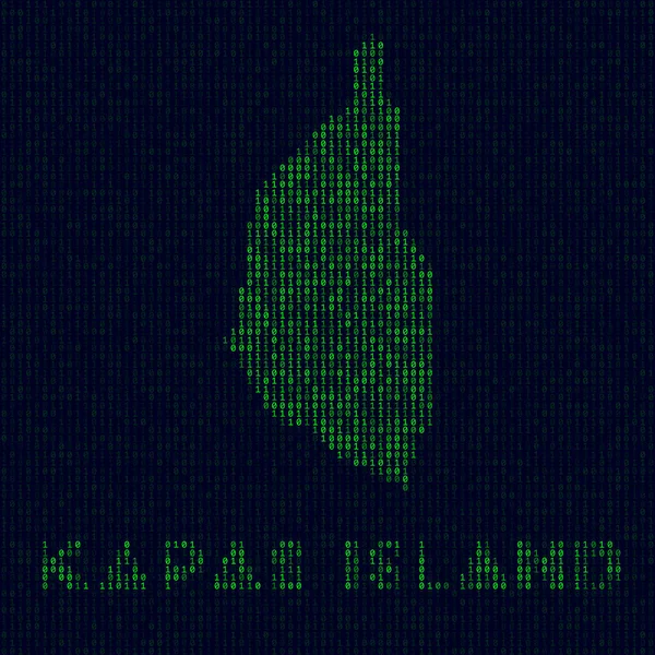 Digital Kapas Island logo Island símbolo en estilo hacker Mapa de código binario de Kapas Island con — Vector de stock