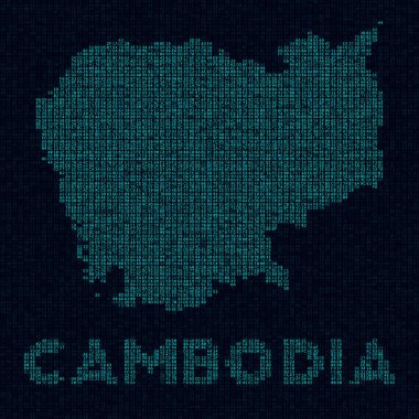 Kamboçya teknoloji haritası Ülke sembolü ülke adına sahip Kamboçya 'nın dijital stil siber haritası