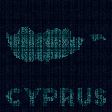 Kıbrıs Rum Kesimi teknoloji haritası ülke sembolü Kıbrıs 'ın dijital stil siber haritası ve ülke adı Şaşırtıcı