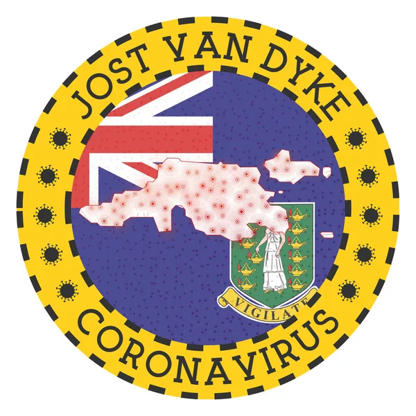 Coronavirus in Jost Van Dyke sign Round badge with shape of Jost Van Dyke Yellow island lock down — Stock Vector